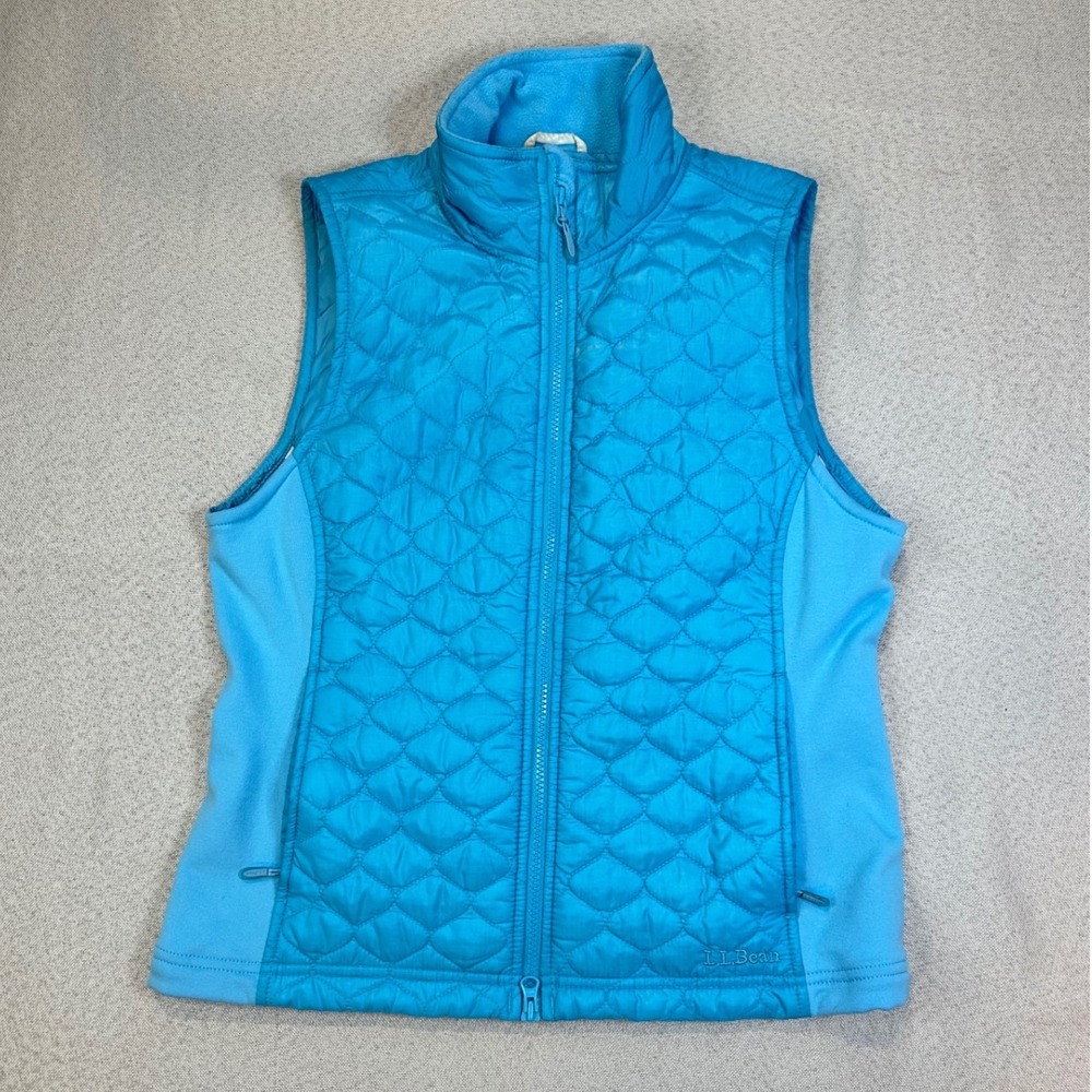 LL Bean Quilted Vest Womens M Blue Polyester PrimaLoft Hybrid Full Zip Outdoor